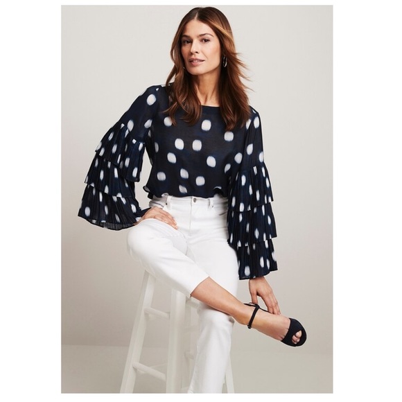 New! CHICO’S Black Label Polka Dot Tier-Sleeve Top - Picture 7 of 14